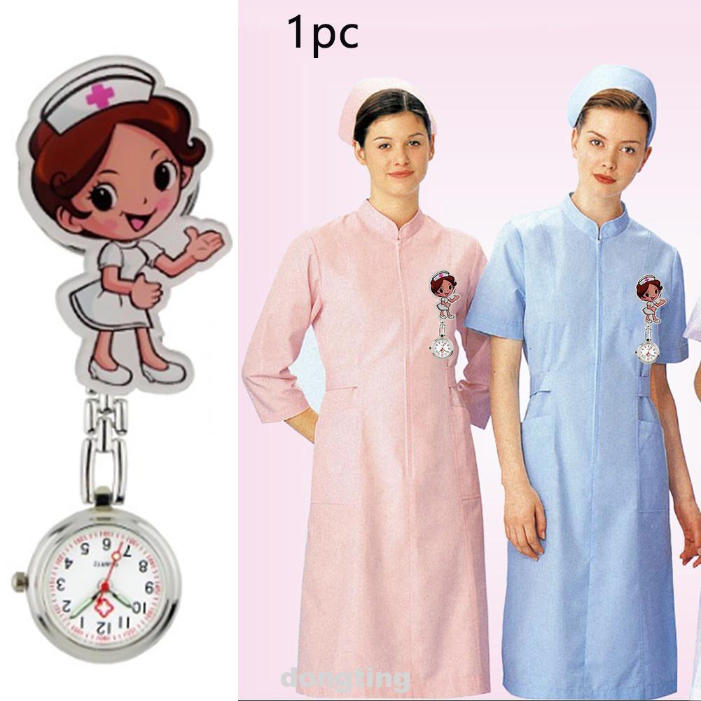 Women Luminous Mini Numerals Pointer Quartz Acrylic Cartoon Nurse Fob Pocket Watch