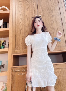 Váy trắng đuôi cá nhún eo-combo 2 váy
