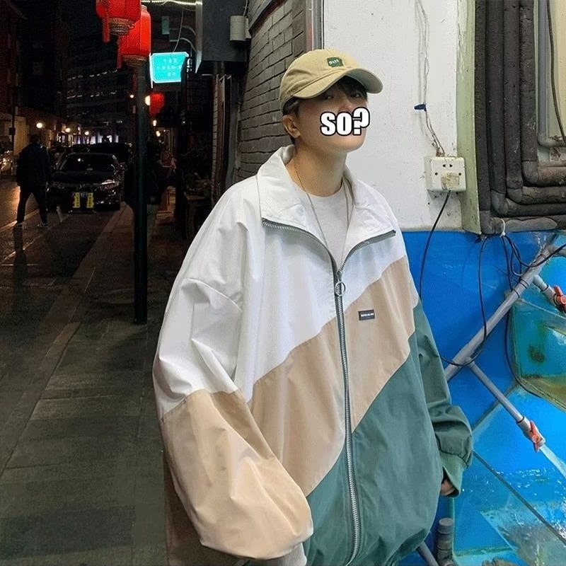 Áo Khoác Kaki / Xanh Dương Phối Màu Sắc Tương Phản Phong Cách Hàn Quốc Dễ Phối Đồ Size M-2XL