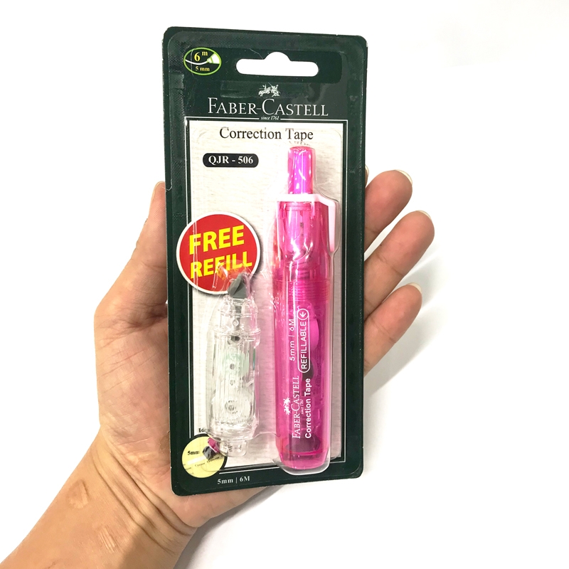 Bút Xoá Kéo Bấm QJR 506-6M - Pink + 1 Refill - Faber-Castell