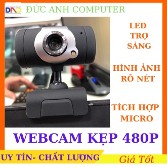 Webcam chân kẹp HD 480P- Học và Làm Việc Online Siêu Rõ Nét- Tích Hợp Micro- Đèn Led Trợ Sáng