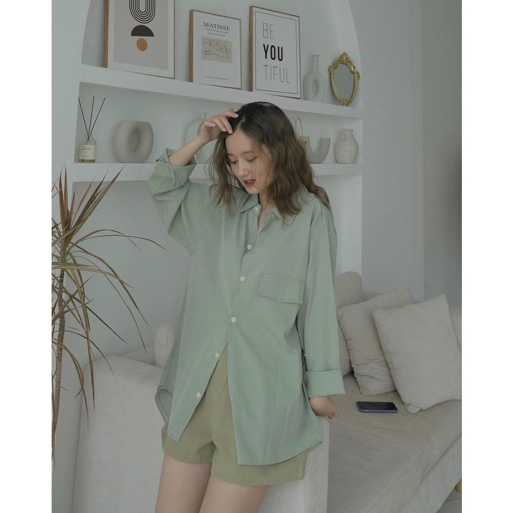 Áo Sơ Mi Dài Tay Vạt Bầu 3 Cúc Lưng CAREY Nữ - Thun kiểu form rộng bánh bèo tiểu thư - Kiểu áo hàn quốc