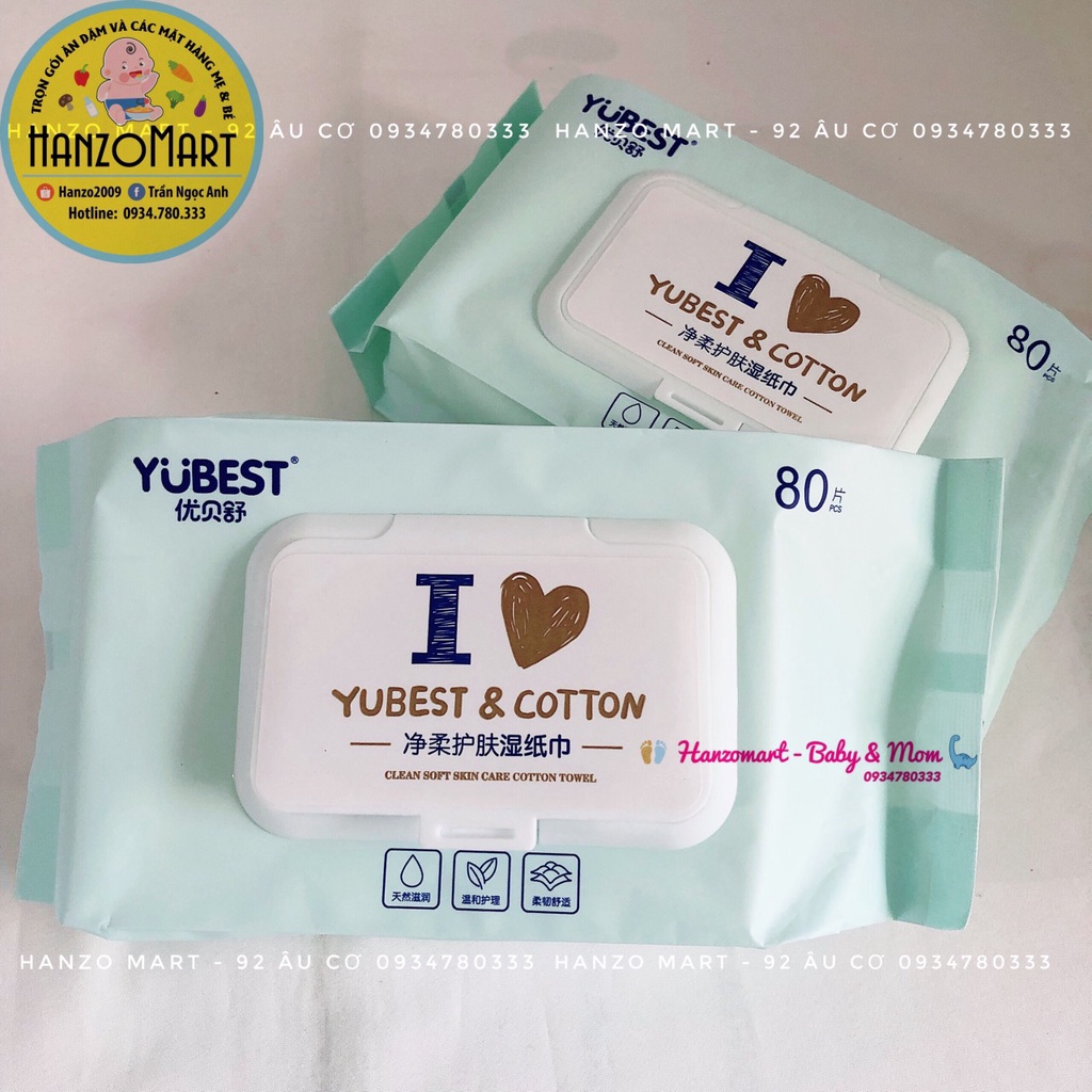 Khăn ướt Yubest nội địa Trung có nắp 80 tờ
