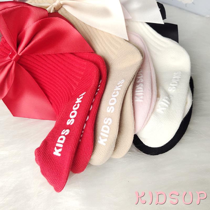 KIDSUP-Kids Cotton Socks, Baby Anti-Slip Medium Tube Socks with Bowknot for Spring Autumn