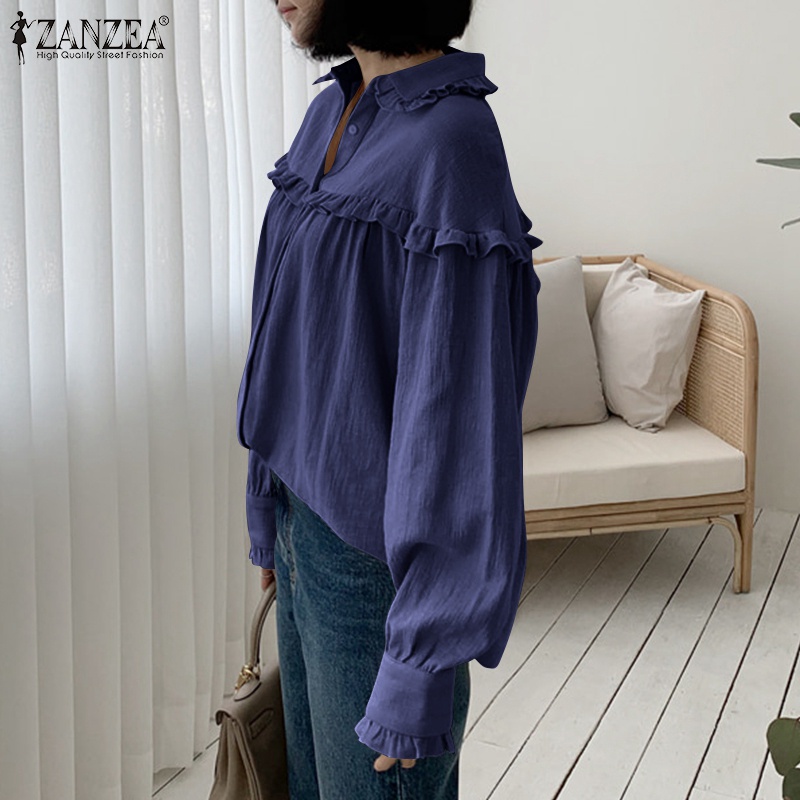 Áo sơ mi nữ Zanzea tay dài xếp ly thời trang Hàn Quốc
