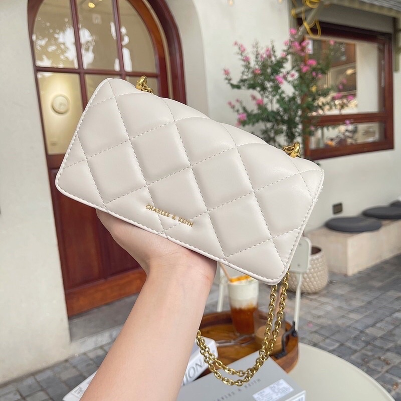 Túi CNK ô trần trám to size 20cm vừa điện thoại, túi đeo chéo đeo vai nữ dây xích nặng bên trong nhiều ngăn