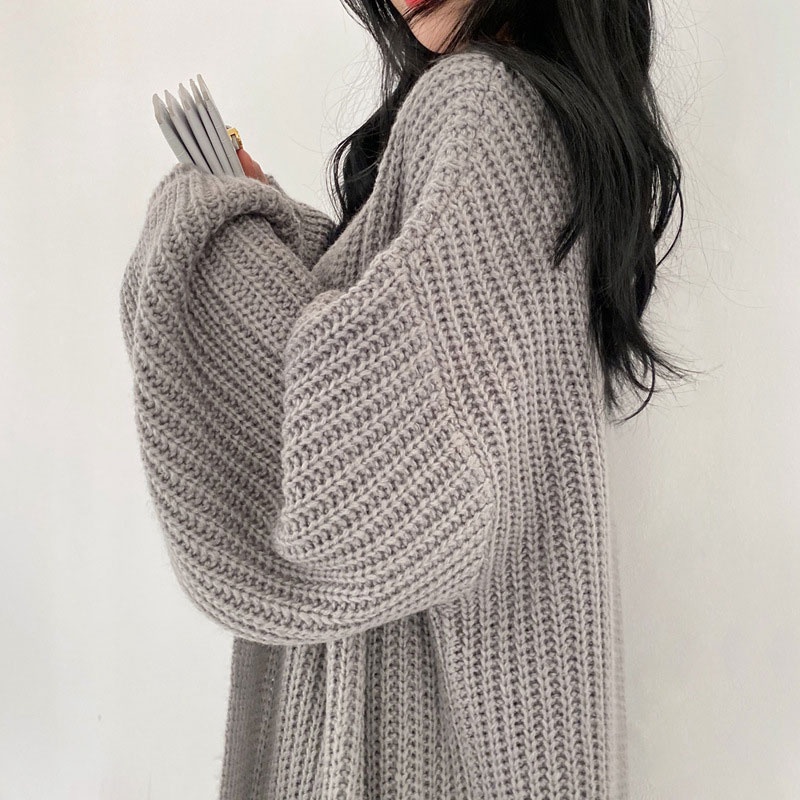Áo khoác cardigan XINLANYASHE dệt kim dáng dài rộng thời trang thu đông 2022 phong cách retro áo khoác lông tim