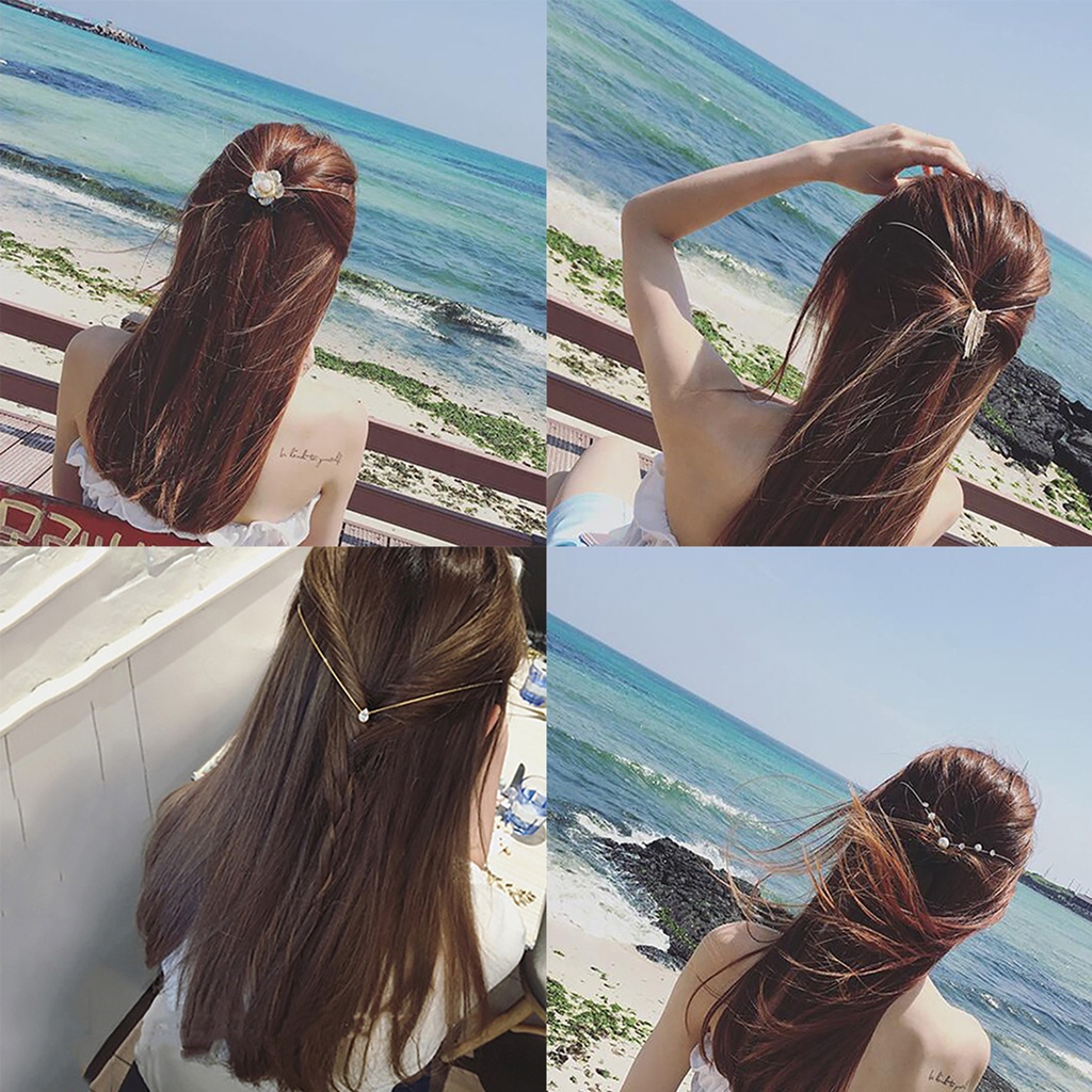 Cài tóc đính đá và ngọc trai giả tua rua thời trang cho nữ