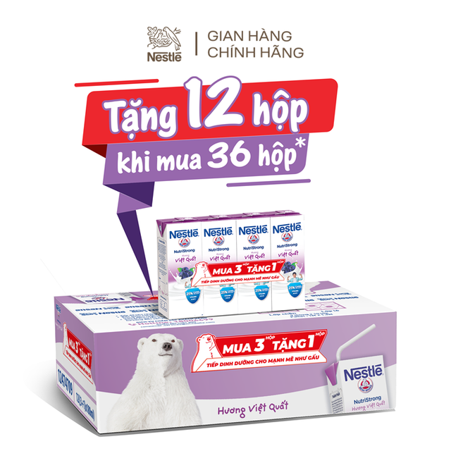 [TẶNG 12 HỘP khi mua 36 hộp] Thùng 48 hộp Sữa Nestlé Gấu Hương Việt quất 12((3+1)x180ml)
