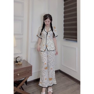 Đồ bộ nữ quần dài ống loe , đồ bộ pijama tay ngắn quần lượn sóng Mr.T Ms009 chất lụa mango mềm mịn