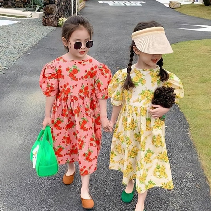 Đầm Công Chúa Tay Ngắn Cổ Tròn In Họa Tiết Hoa Thời Trang Mùa Hè Cho Bé Gái Se7en