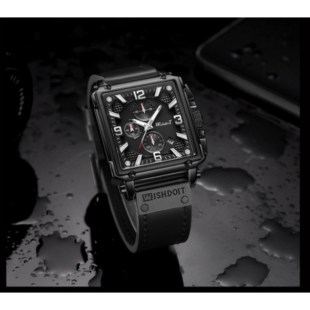 Đồng hồ nam chính hãng WISHDOIT dây da cao cấp mặt vuông thời trang chạy full kim- HÀNG CAO CẤP - Đồng hồ nam chính hãng
