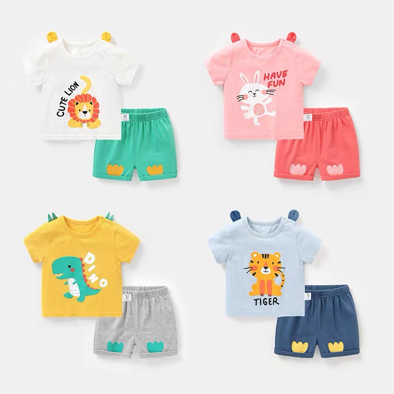 Bộ Quần Áo Cộc Tay Cho Bé Trai Bé Gái, Bộ Đồ Chất Liệu Cotton 100% In Hình Thú Dành Cho Bé Cân Nặng Từ 5-28kg BETHOKIDS
