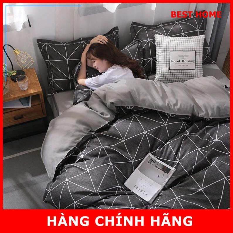 Ga gối poly cotton nhập khẩu mẫu kẻ bàn cờ bộ 4 món Chăn, ga , 2 vỏ gối