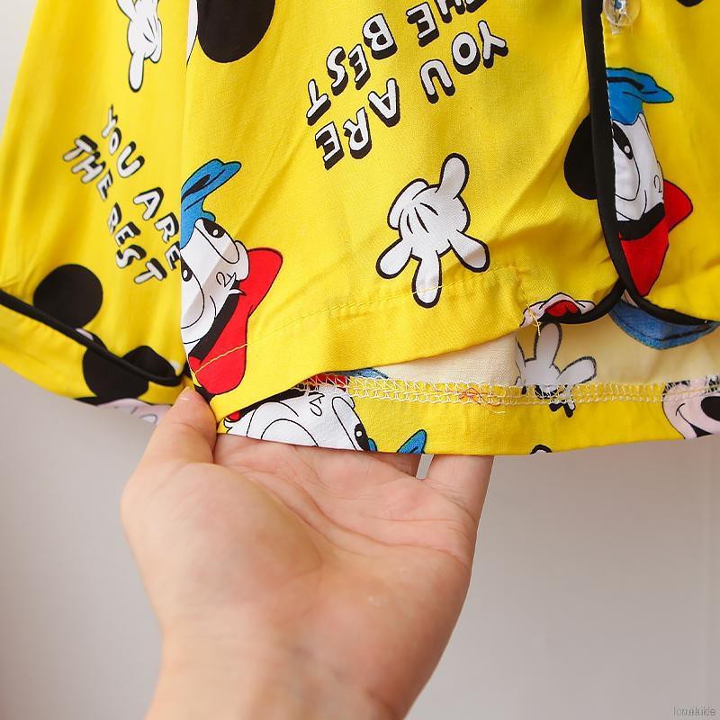 Bộ Pijama Dài Tay In Hình Chuột Mickey Dễ Thương Cho Bé Từ 0-6 Tuổi