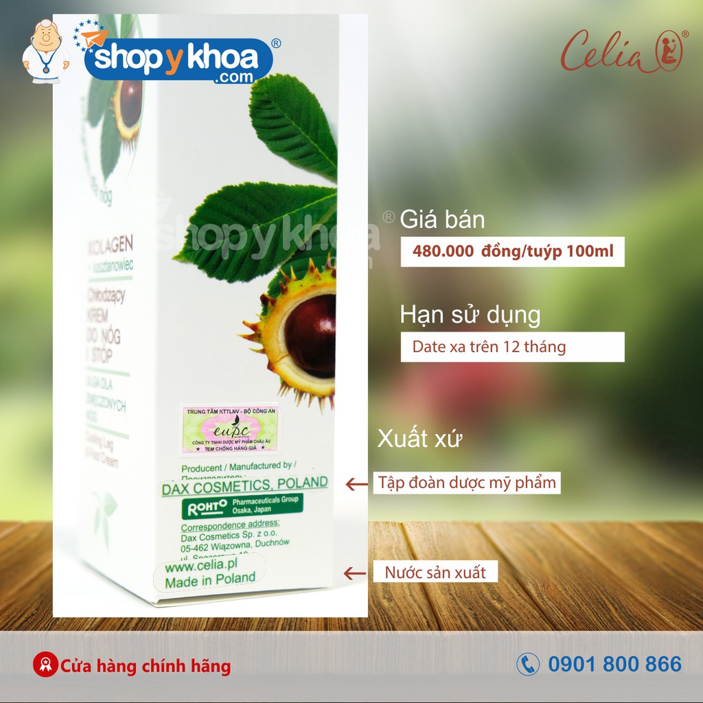 Kem Thoa Suy Giãn Tĩnh Mạch Chân CELIA. Made In Poland. Dung Tích 100ml