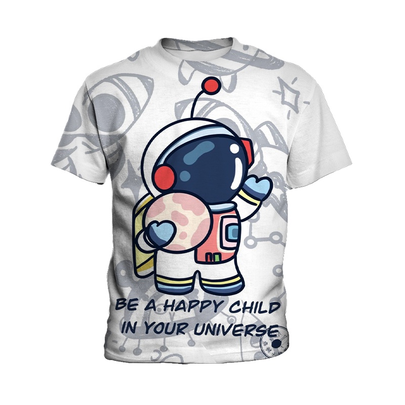 Áo Thun Tay Ngắn In Hình Phi Hành Gia NASA Hoạt Hình 3D Cho Bé Trai 3-14 Tuổi