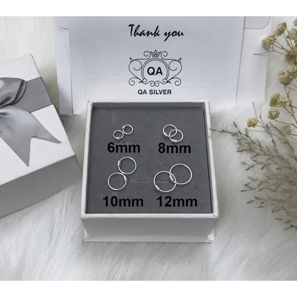 Khuyên tai bạc 925 lò xo bông tròn nam nữ unisex vòng cuộn S925 WIRE QA SILVER Earrings EA200403