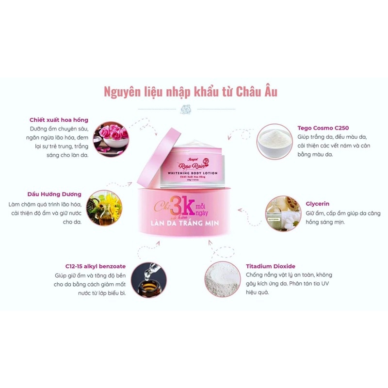 Kem body,kem dưỡng trắng da body,Kem body rosy thấm nhanh,chống nắng,An Toàn cho cả Bà Bầu,dưỡng toàn thân