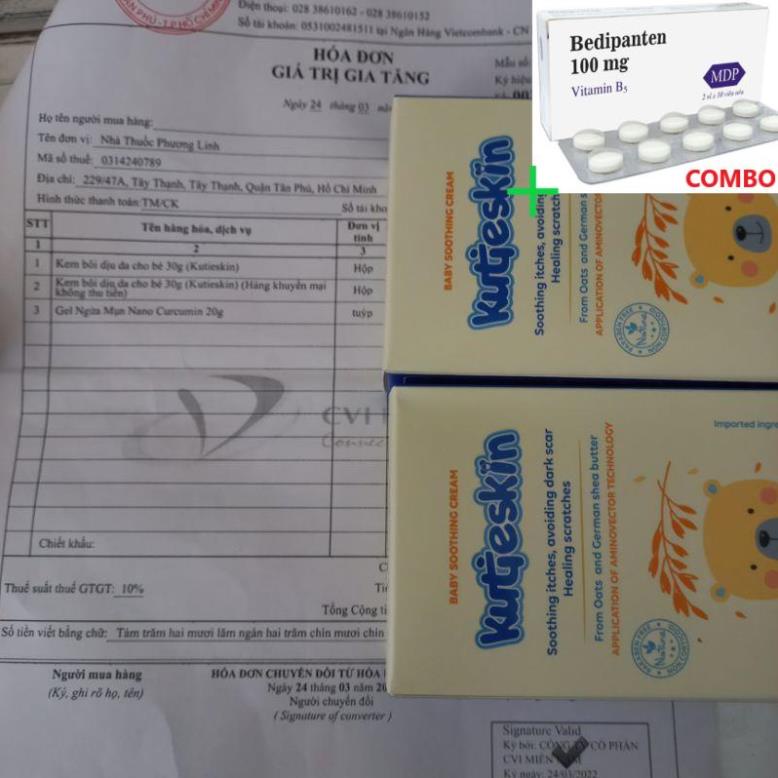 Combo Bedipanten 100mg +  Kutieskin- giảm ngứa dịu đỏ hăm da muỗi đốt côn trùng cắn rôm sẩy Cho Bé