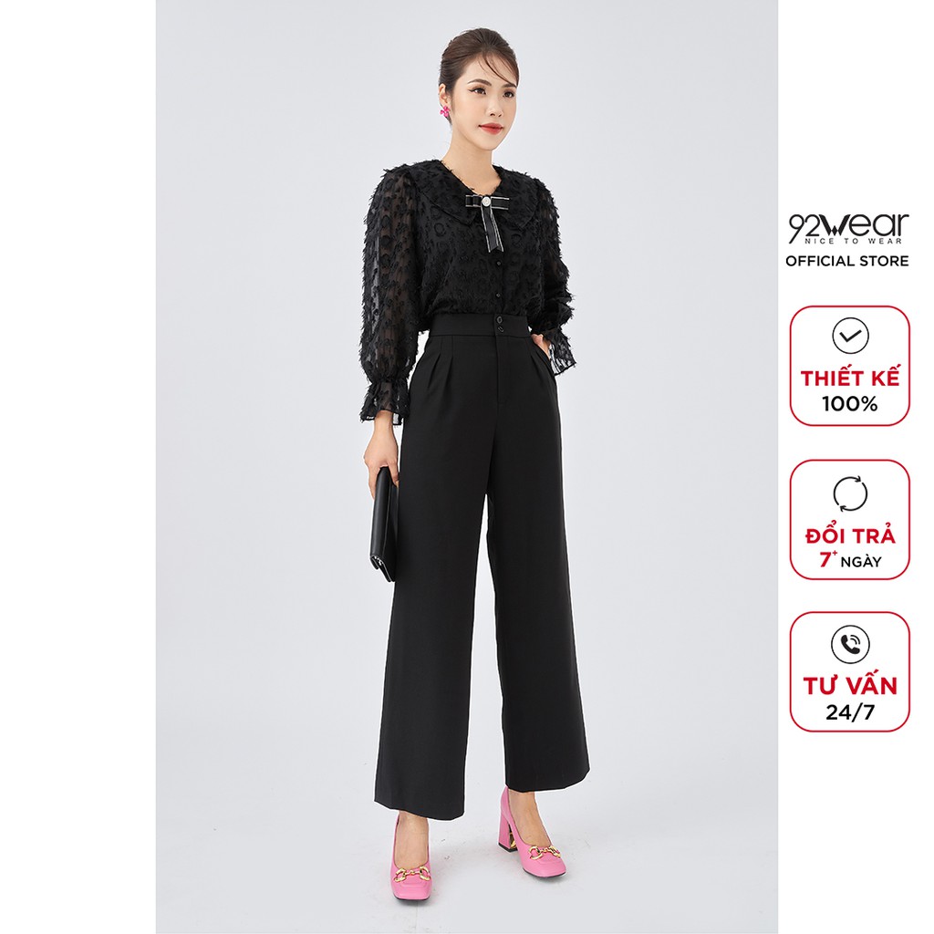 Quần tây nữ ống rộng 92WEAR baggy công sở cạp rời 2 cúc QAA1248