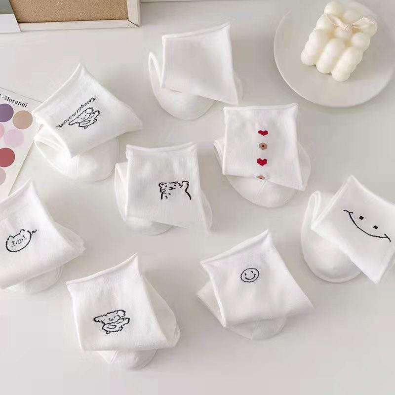 Tất trắng nữ cổ cao họa tiết dễ thương, phong cách Hàn Quốc dễ phối đồ L685 - DHT SHOP