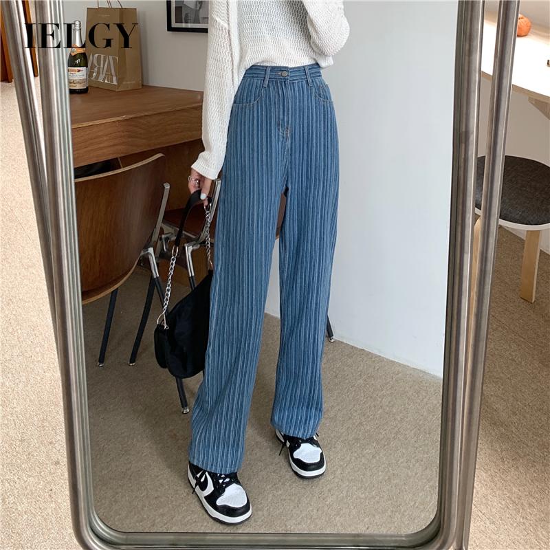 Quần denim Lưng Cao Kẻ Sọc Dọc Thời Trang Cho Nữ