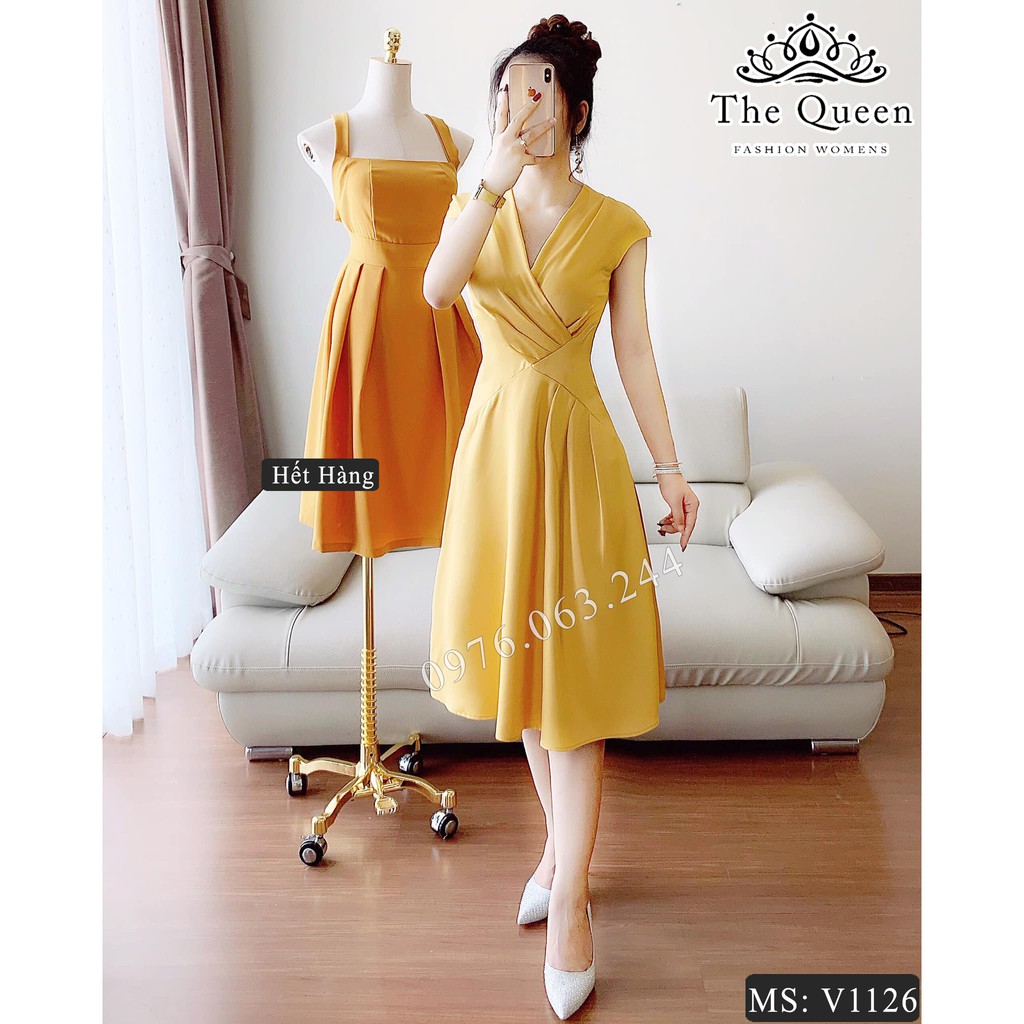 Váy xòe V1126 đáp chéo màu vàng - The Queen Fashion - Có hình ảnh thật sản phẩm
