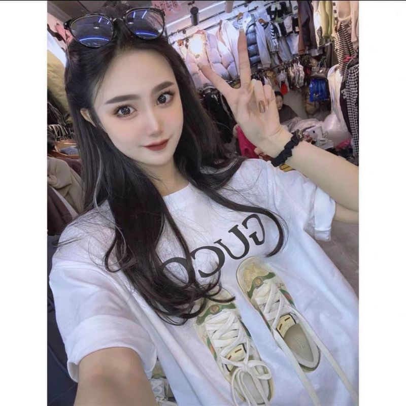 Áo Phông Đôi Giày GC Cực Hót Form Rộng Tay Lỡ, Áo Thun Nữ Cổ Tròn Cotton