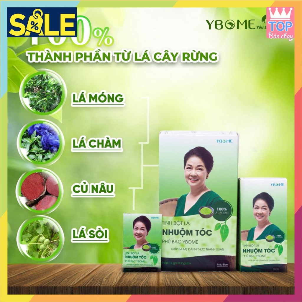 🍀Nhuộm tóc đen, tóc nâu thảo dược từ lá cây rừng🍀 Tinh bột lá nhuộm tóc phủ bạc YBOME hộp 5 gói