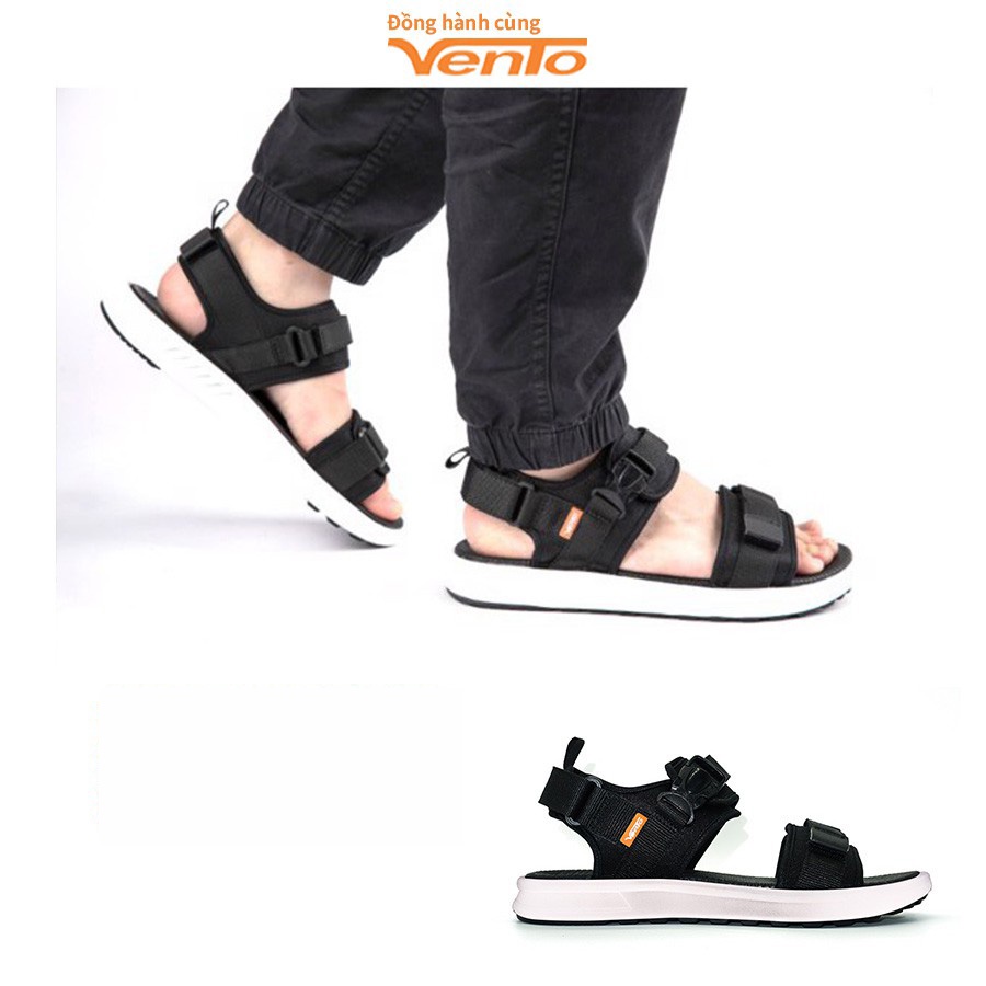 Sandal Vento chính hãng nam nữ SD-NB01 màu đen Black quai dán, quai bấm linh hoạt, Dép quai sau đi học không gây mùi