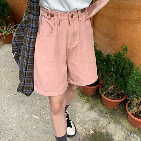 Quần short denim SUXI lưng cao màu trơn thời trang cho nữ