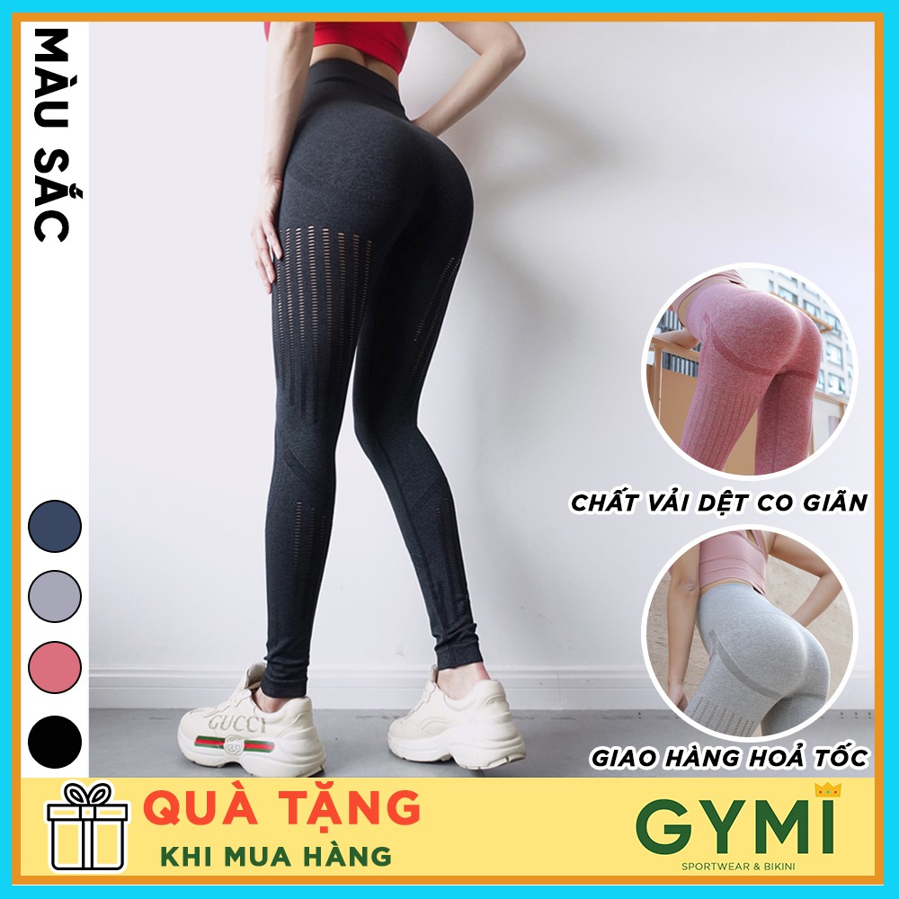 Quần tập gym yoga nữ GYMI QD07 dáng legging dài lưng cao nâng mông chất dệt co giãn quần cắt lazer