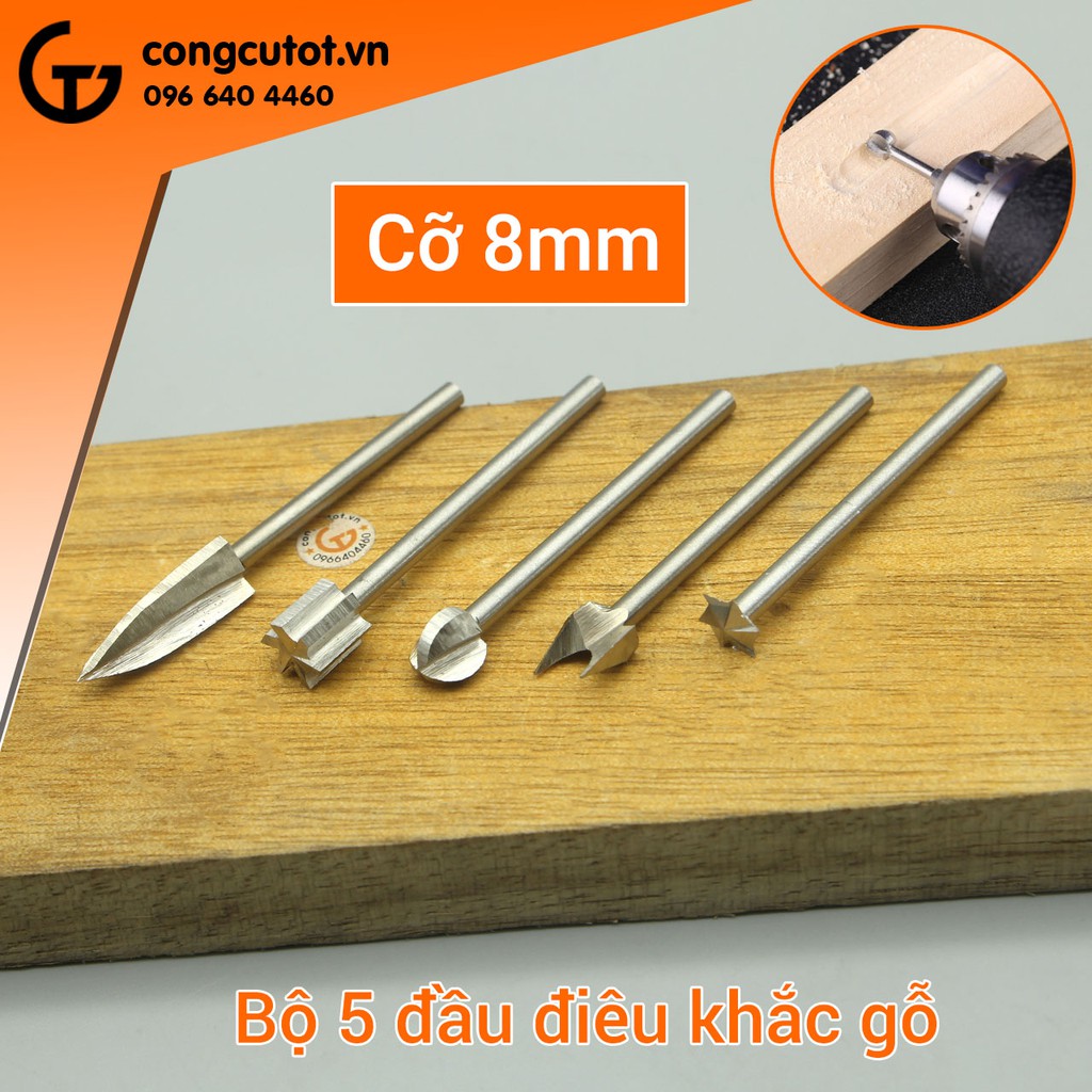 Bộ 5 mũi điêu khắc gỗ trục 3mm