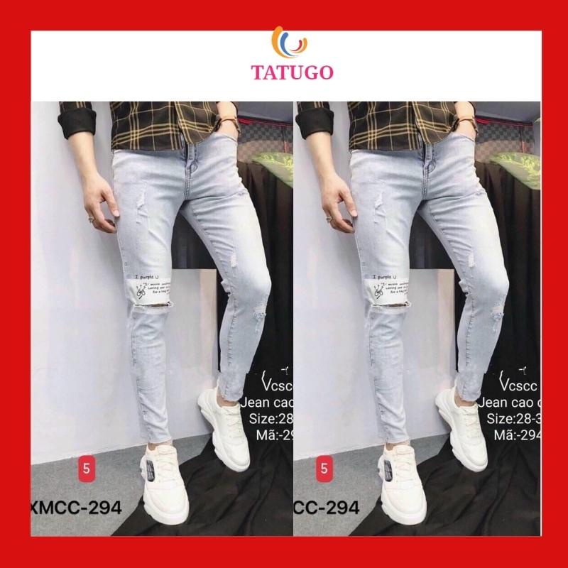 Quần jean nam xanh nhạt rách gối chất bò cao cấp co dãn 4 chiều, quần jean nam nhiều mầu mới TATUGO MS06, MS05, MS75