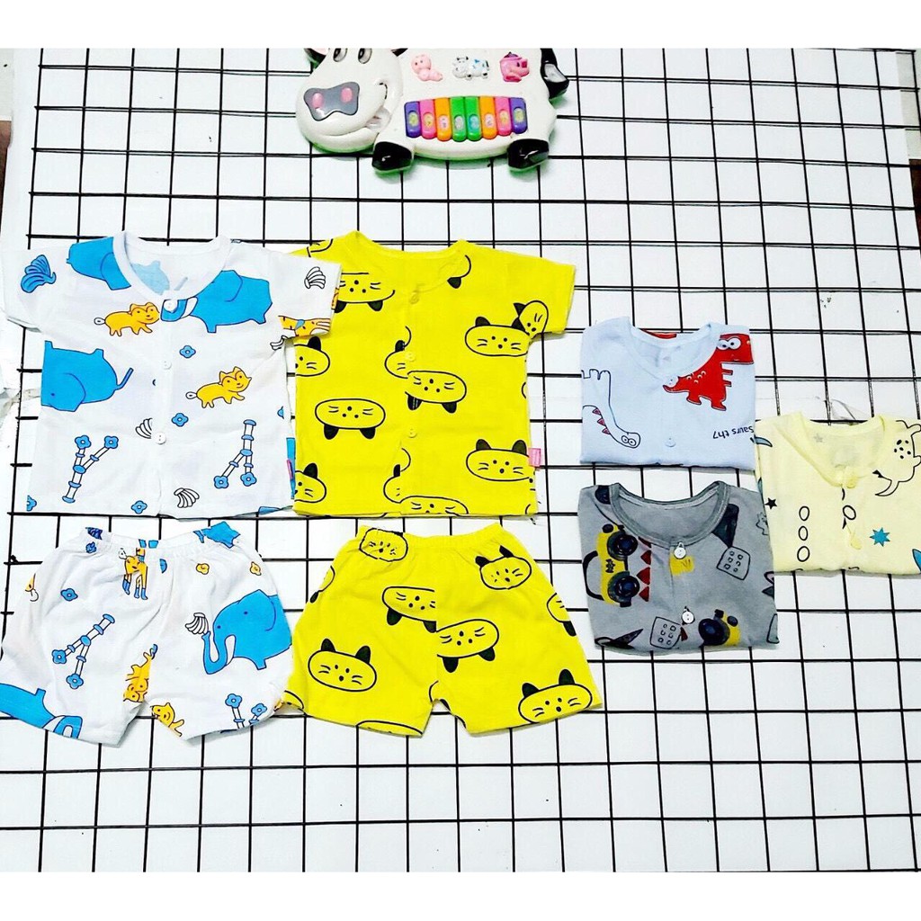 Set 5 bộ cotton 2 chiều cộc khuy vàng cho bé trai và bé gái