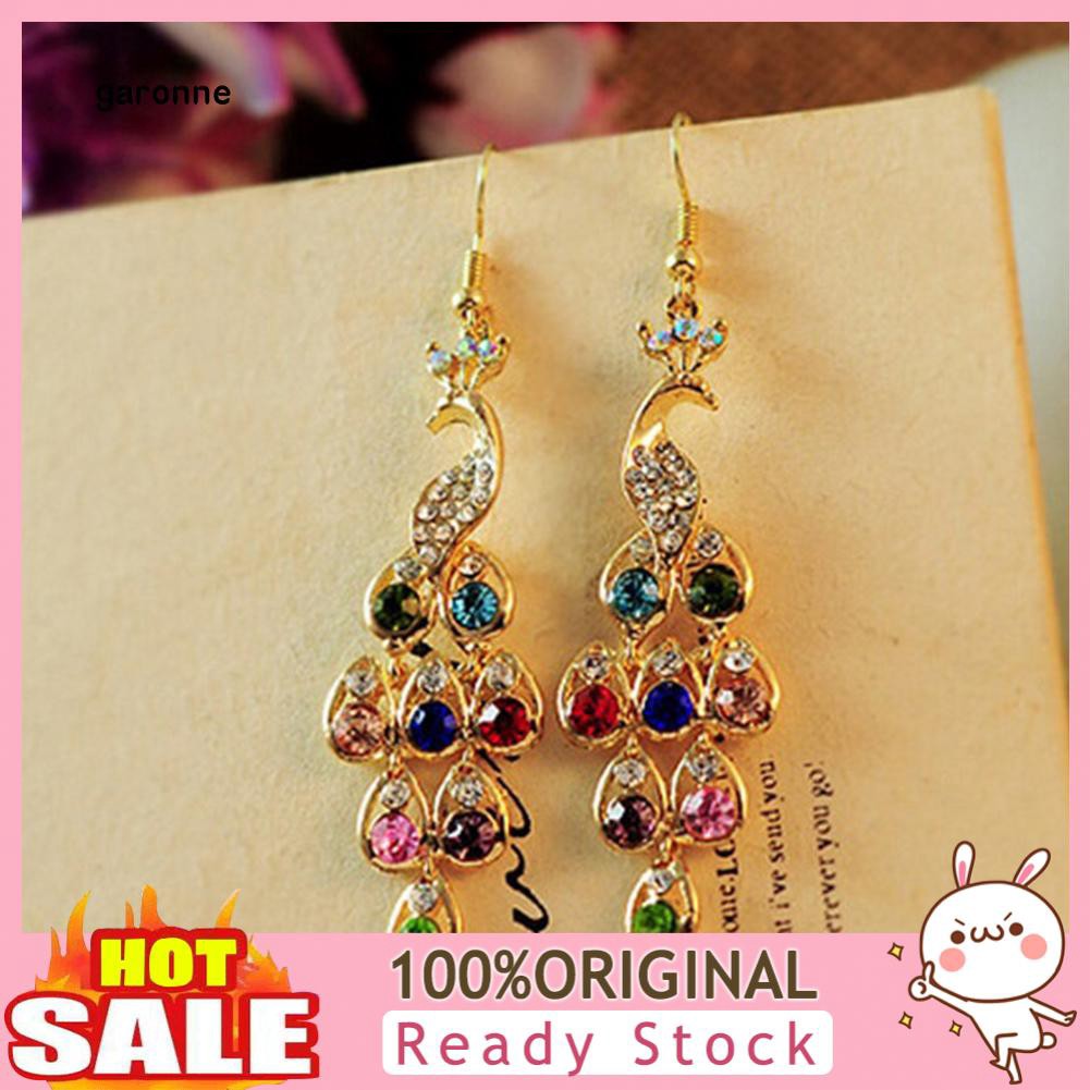 Khuyên tai nữ thiết kế chim công đính đá thanh lịch phong cách bohemian