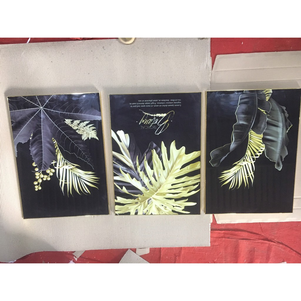 [HCM] Tranh trang trí, tranh treo tường tranh canvas, trang tráng gương thiên nhiên hoa lá tone gold black vàng đen