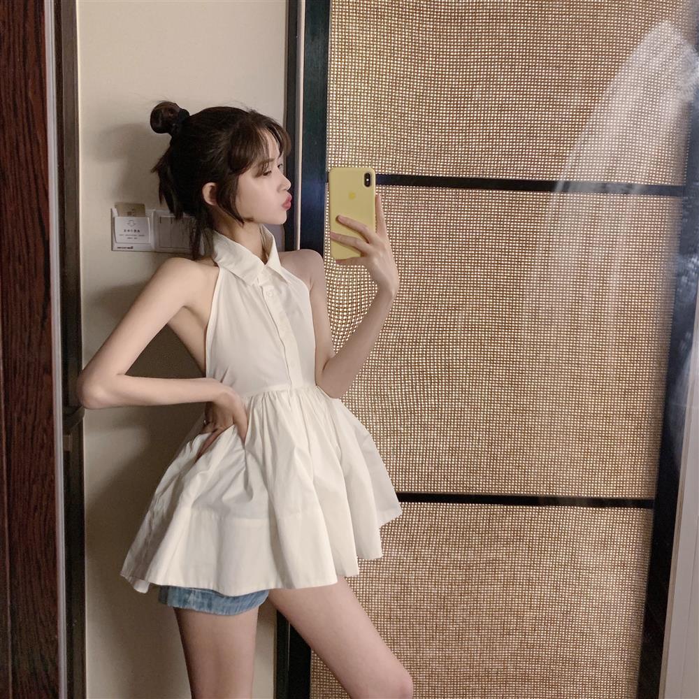 Đầm ngắn chữ A ôm eo màu trắng gợi cảm thời trang mùa hè 2020 cho nữ