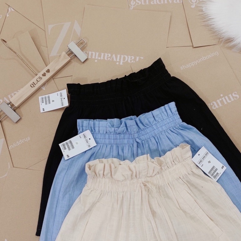 Quần đùi đũi nữ vải đũi xước cạp chun bèo có dây buộc dáng quần short nữ ống rộng_001 chất mát, phom đẹp, nội y xanh