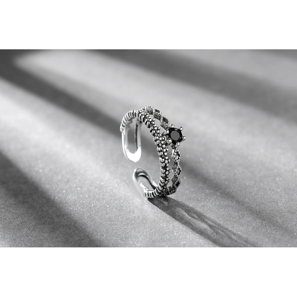 Nhẫn Bạc Thái Lan Màu Đen Phong Cách Hàn Quốc Cổ Điển 2021 Tùy Chỉnh Thời Trang Cho Nữ