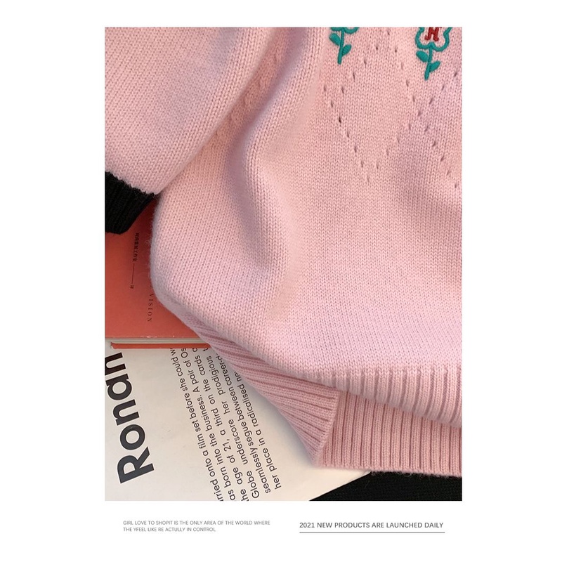 Áo Sweater Ngắn Tay Phồng Thêu Hoa Mẫu Mới 2022 Phong Cách Phương Tây