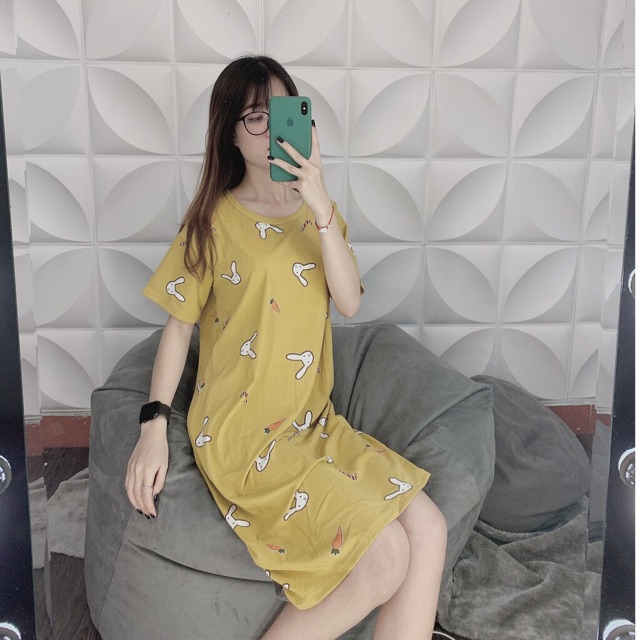 Đầm ngủ thun họa tiết Quảng Châu nhiều màu hình thật 100% | BigBuy360 - bigbuy360.vn