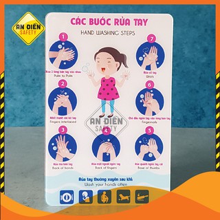 Biển mica cao cấp Hướng Dẫn Các Bước Rửa Tay đặt trong phòng vệ sinh, kích thước 19x29cm