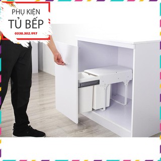 Thùng rác đôi gắn cánh tủ bếp kèm ray trượt thông minh - phụ kiện tủ bếp cao cấp
