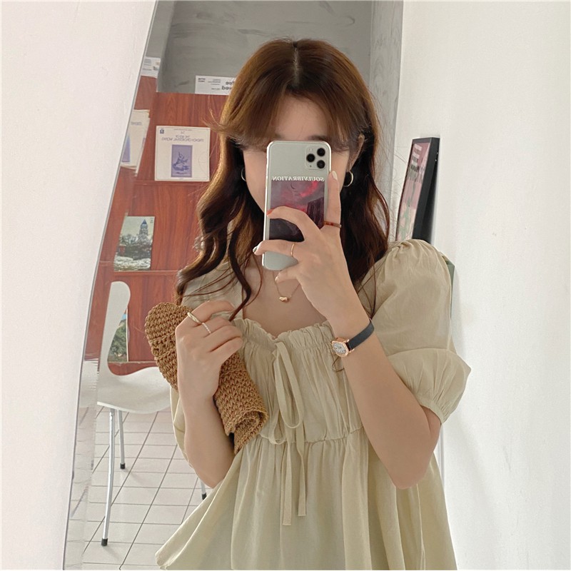 Áo kiểu nữ Thiết kế Retro Cổ vuông Tay bồng Lộ xương quai xanh Ulzzang Hàn Quốc Áo nữ kiểu Bánh bèo Búp bê Ngọt ngào | BigBuy360 - bigbuy360.vn