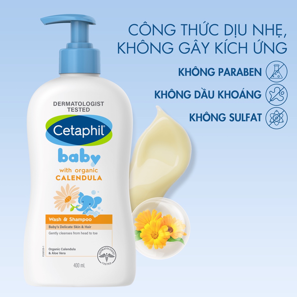 Combo sữa tắm gội cetaphil baby w&s with organic calendula 400ml+sữa dưỡng - ảnh sản phẩm 4