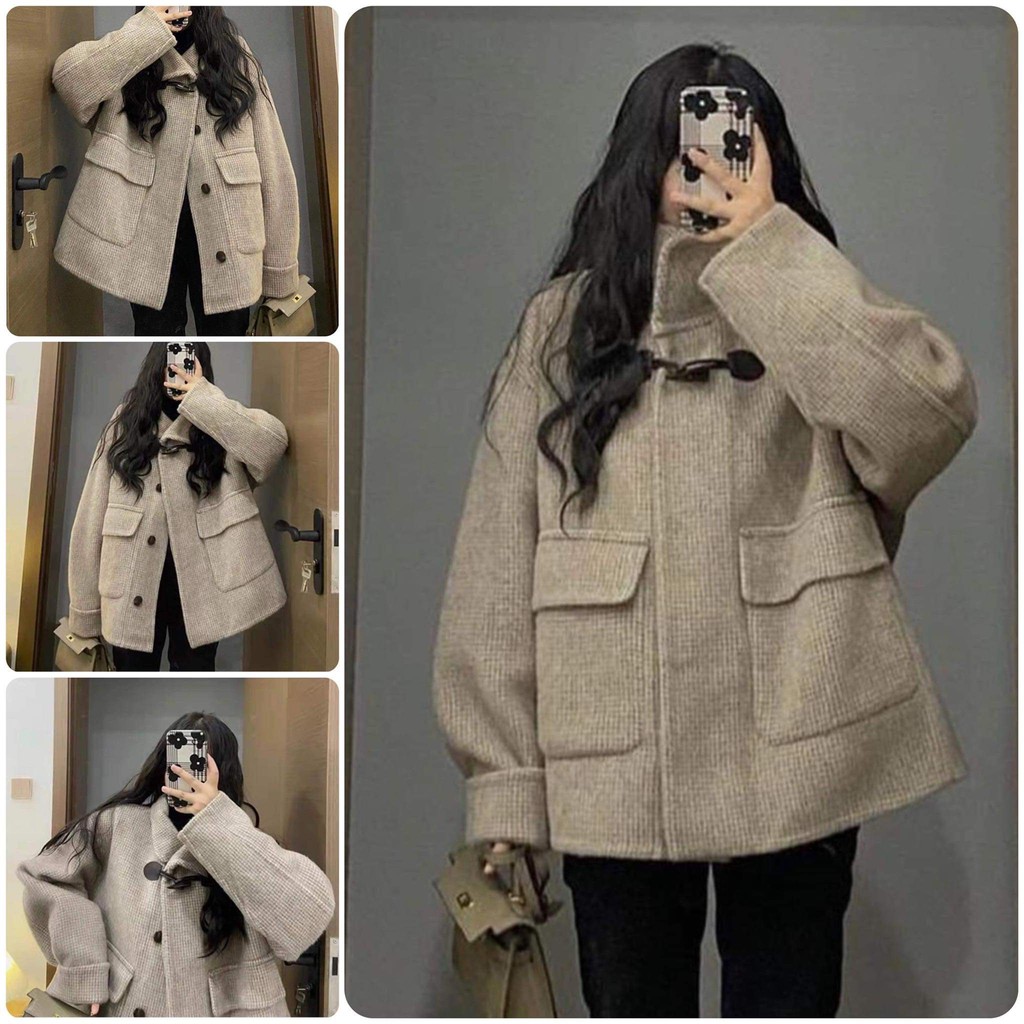 Áo Khoác Nữ ULZZANG HÀN QUỐC Form rộng Dáng Dài Len Dạ Kẻ Caro Tweed Mùa Đông Đẹp