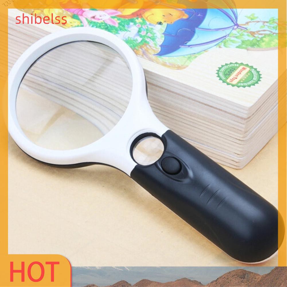 （ʚshibelss）3 LED Light 45X Handheld Reading Magnifying Glass Lens Jewelry Watch Loupe 