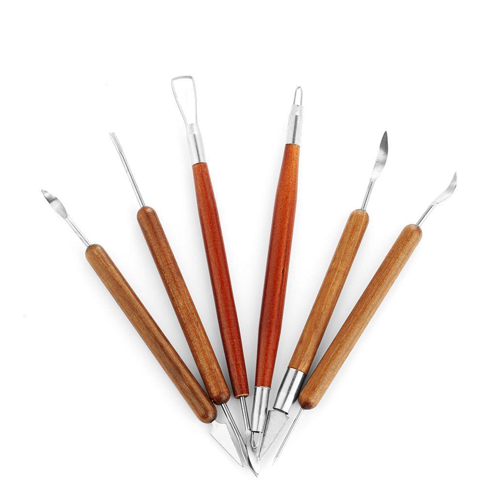 Bộ 6 Dụng Cụ Điêu Khắc Đất Sét Cán Gỗ Chuyên Dụng